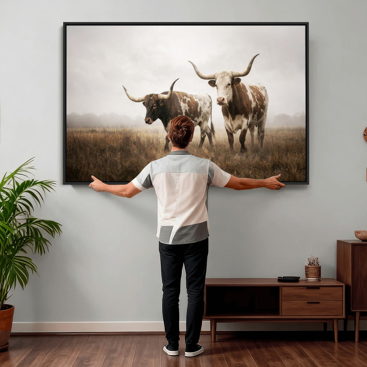 Texas Longhorn Canvas Wall Art Western Bull Desert, Rustic Farmhouse Wall Decor