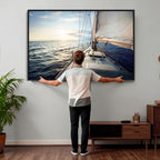 Sailboat Wall Art Canvas Print, Ocean Sunset Sailing Framed Artwork