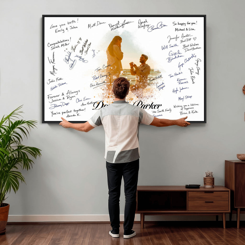 Wedding Signature Guest Book Canvas, Personalized Couple Photo Art