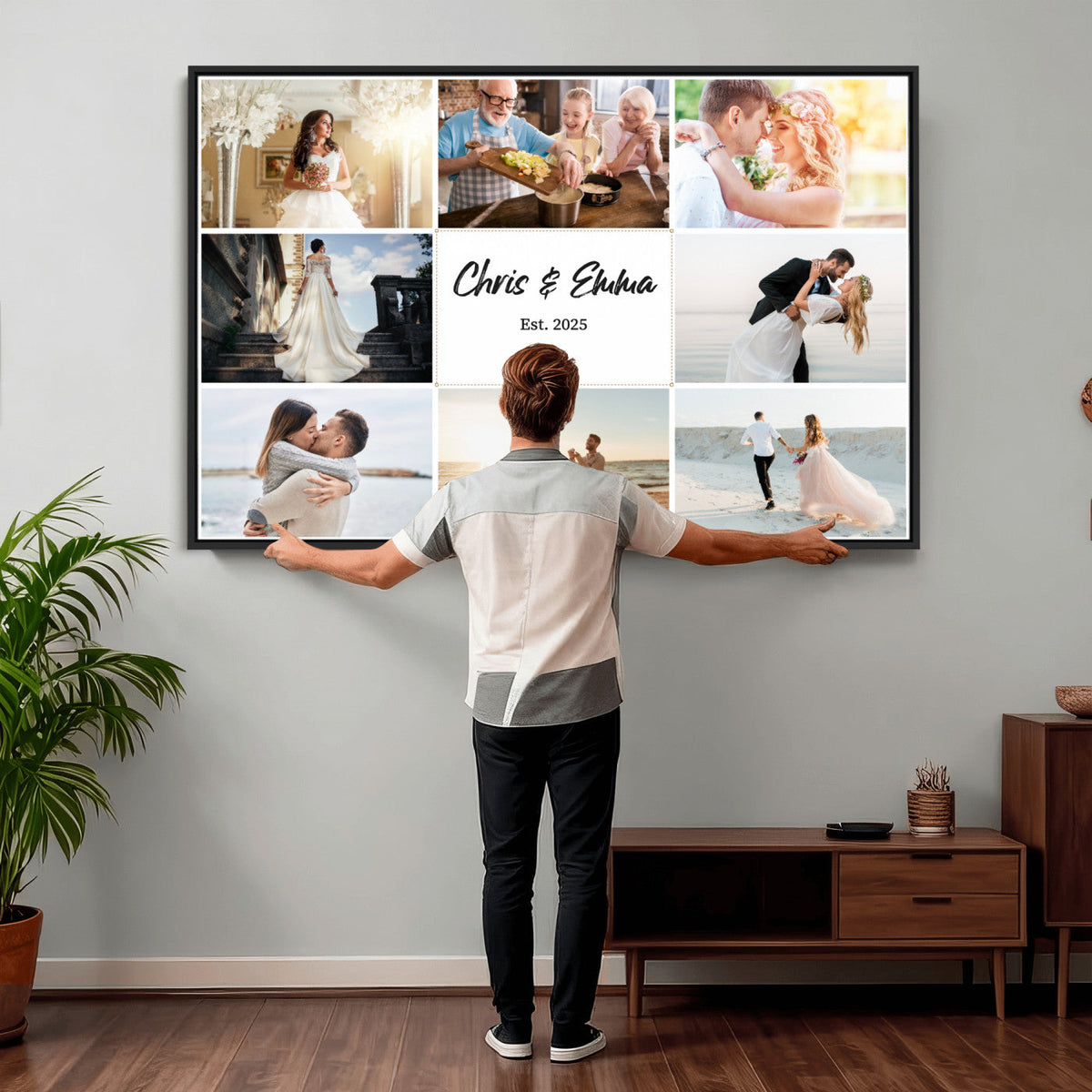 Custom Framed Photo Canvas, Personalized Family Picture Collage Print