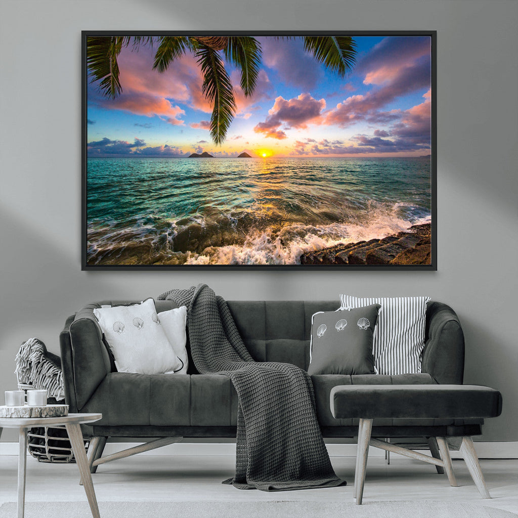 Framed Tropical Sunset Art Canvas Print