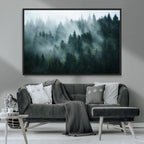 Misty Forest Wall Art | Serene Green Landscape Canvas Print