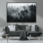 Foggy Forest Wall Art Canvas Print | 3 Panel Large Misty Landscape