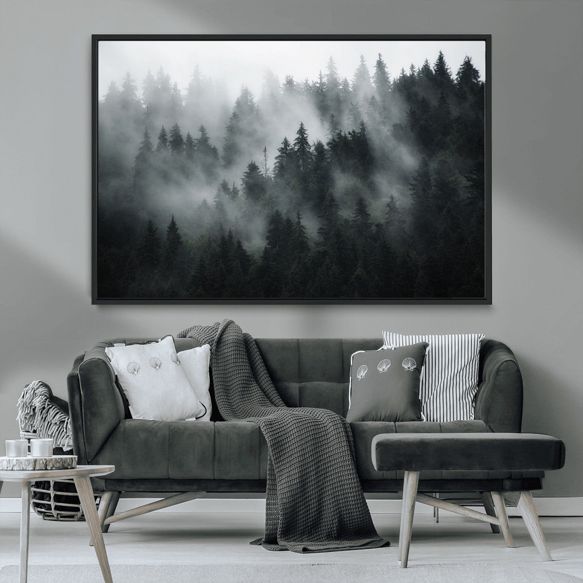Foggy Forest Wall Art Canvas Print | 3 Panel Large Misty Landscape