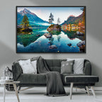 Crystal Clear Lake Wall Art | Mountains Wall Art Canvas | 3 Panel Landscape