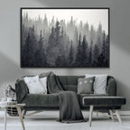 Misty Forest Canvas Wall Art | Monochrome Triptych Pine Tree Print