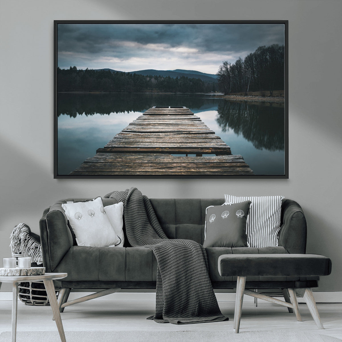 Wooden Bridge Near Lake Wall Art Canvas Print