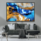 Blue Orange Marble Fluid Effect Canvas Wall Art Print
