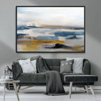 Abstract Landscape Wall Art Canvas | 3 Panel Modern Blue, Gold and White Canvas Art