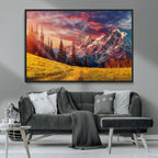 Mountain and Daylight Red Sunset Wall Art Canvas Print