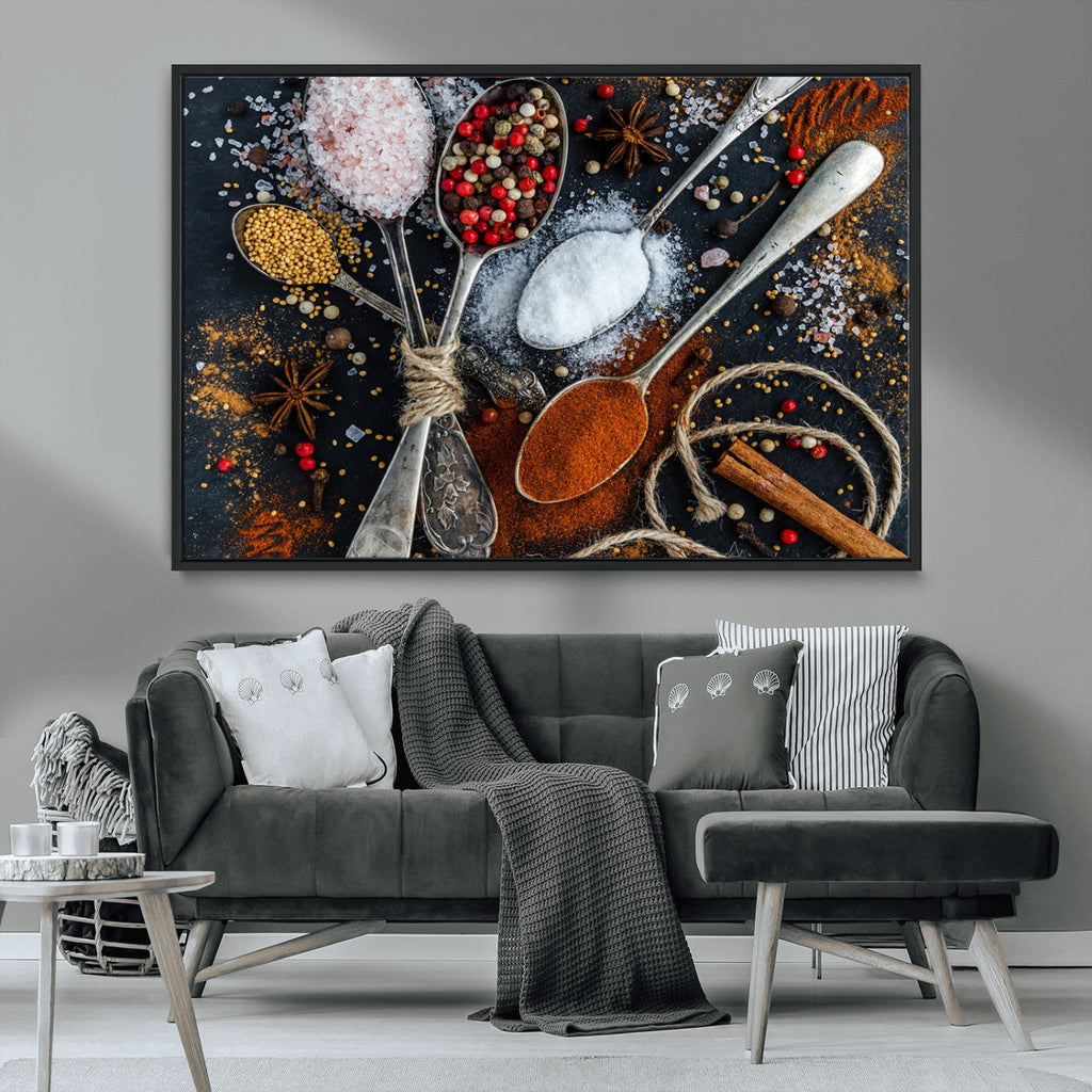 Spices and Seasonings Canvas Wall Art | Colorful Triptych Kitchen Decor