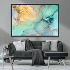 Abstract Aqua and Gold Fluid Wall Art Canvas | 3 Panel Large Canvas Print