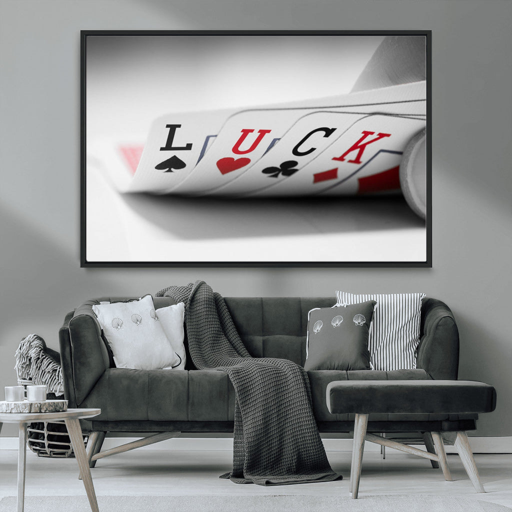 Framed Lucky Poker Cards Canvas | Modern Triptych Wall Art for Game Rooms