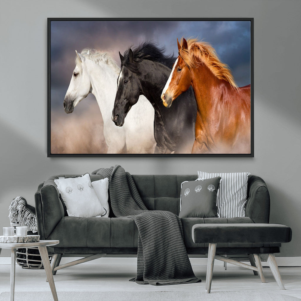 Animal Wall Art Three Horses Farmhouse Art Canvas Print