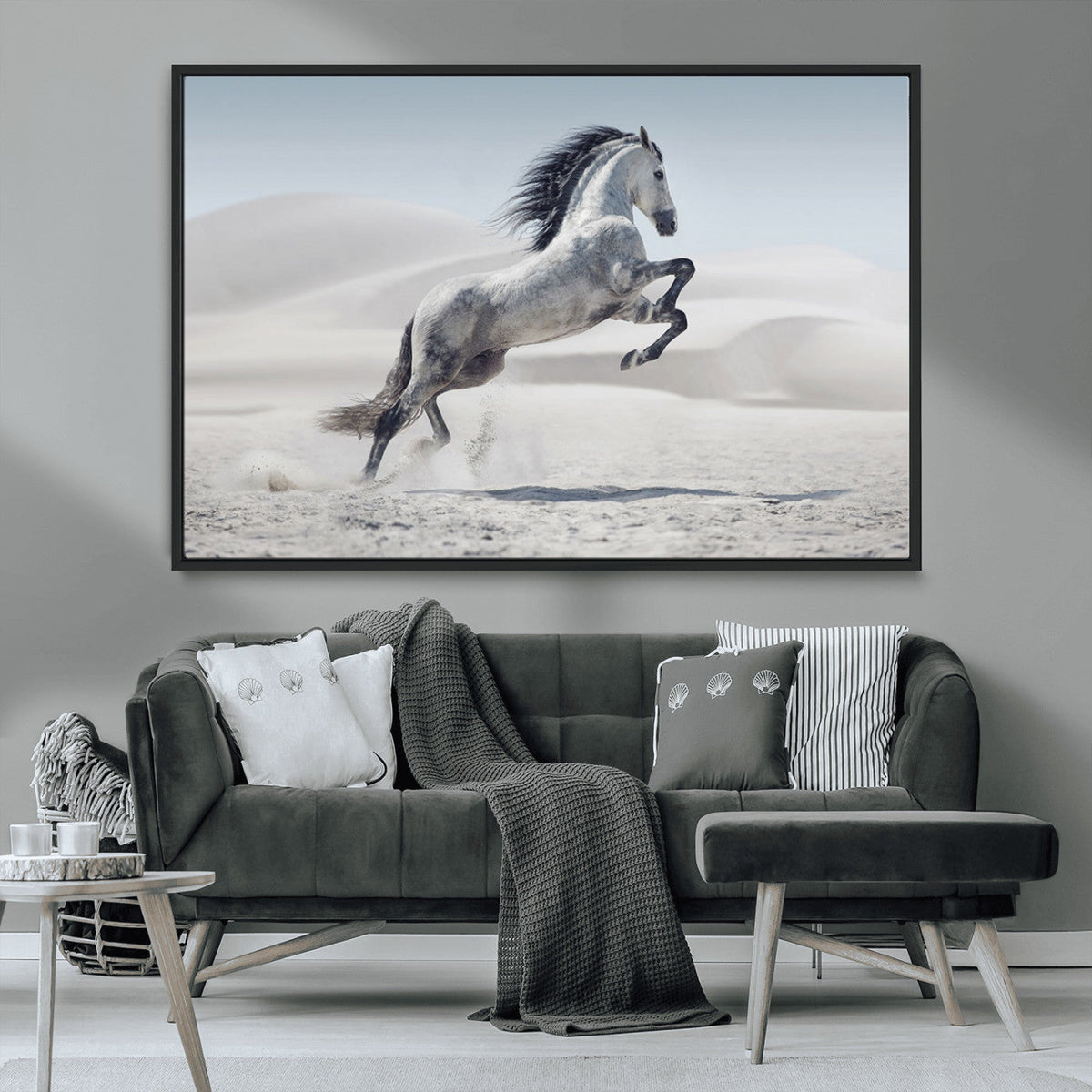 Prancing Horse Desert Large Wall Art Canvas Print, Majestic Horse Animal Artwork