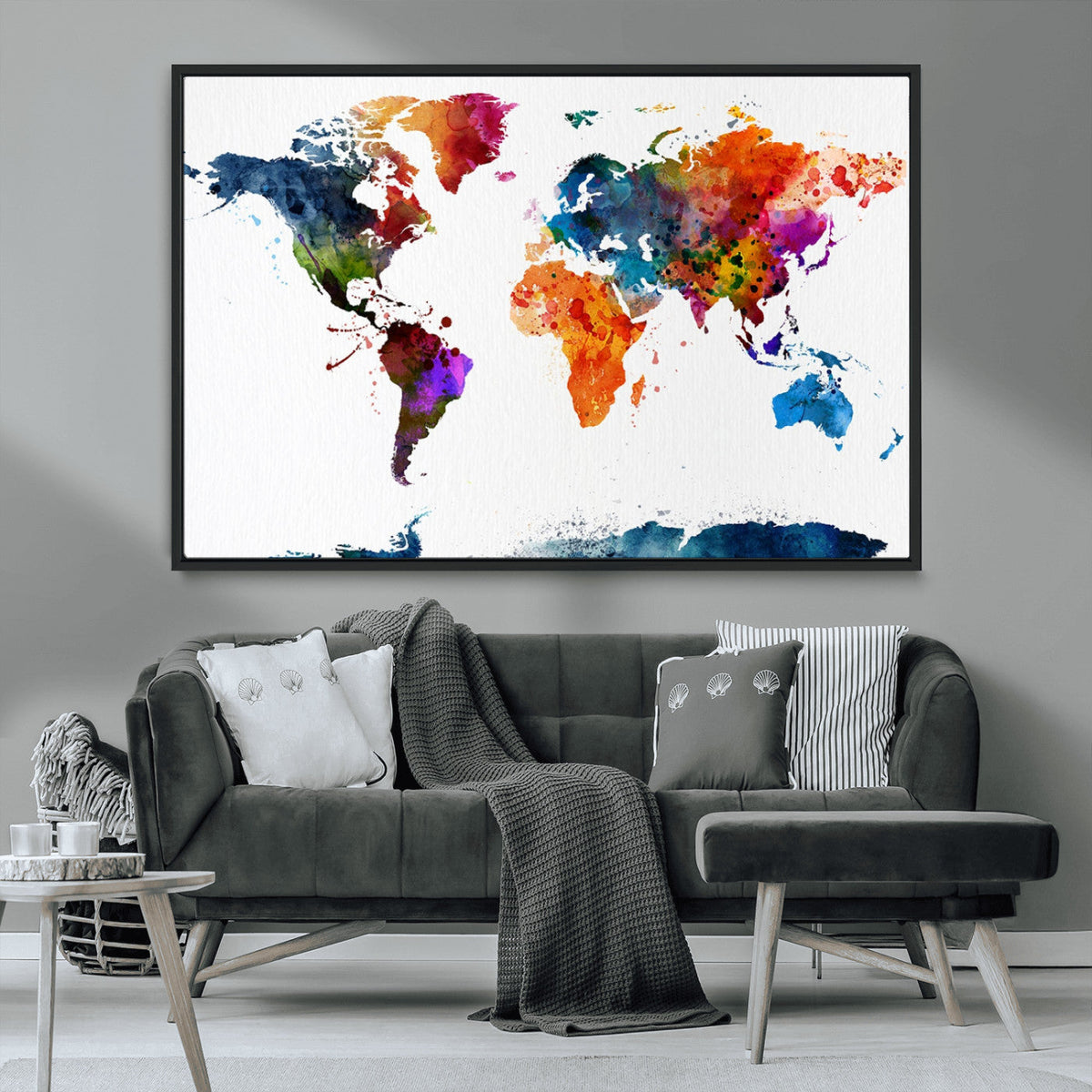 Bold Colorful World Map Canvas Print | Detailed Map of the World Wall Art