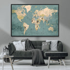 Classic World Map Canvas Print | Framed Vintage Map Wall Art