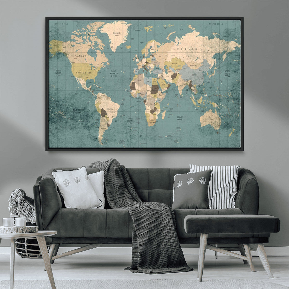 Classic World Map Canvas Print | Framed Vintage Map Wall Art
