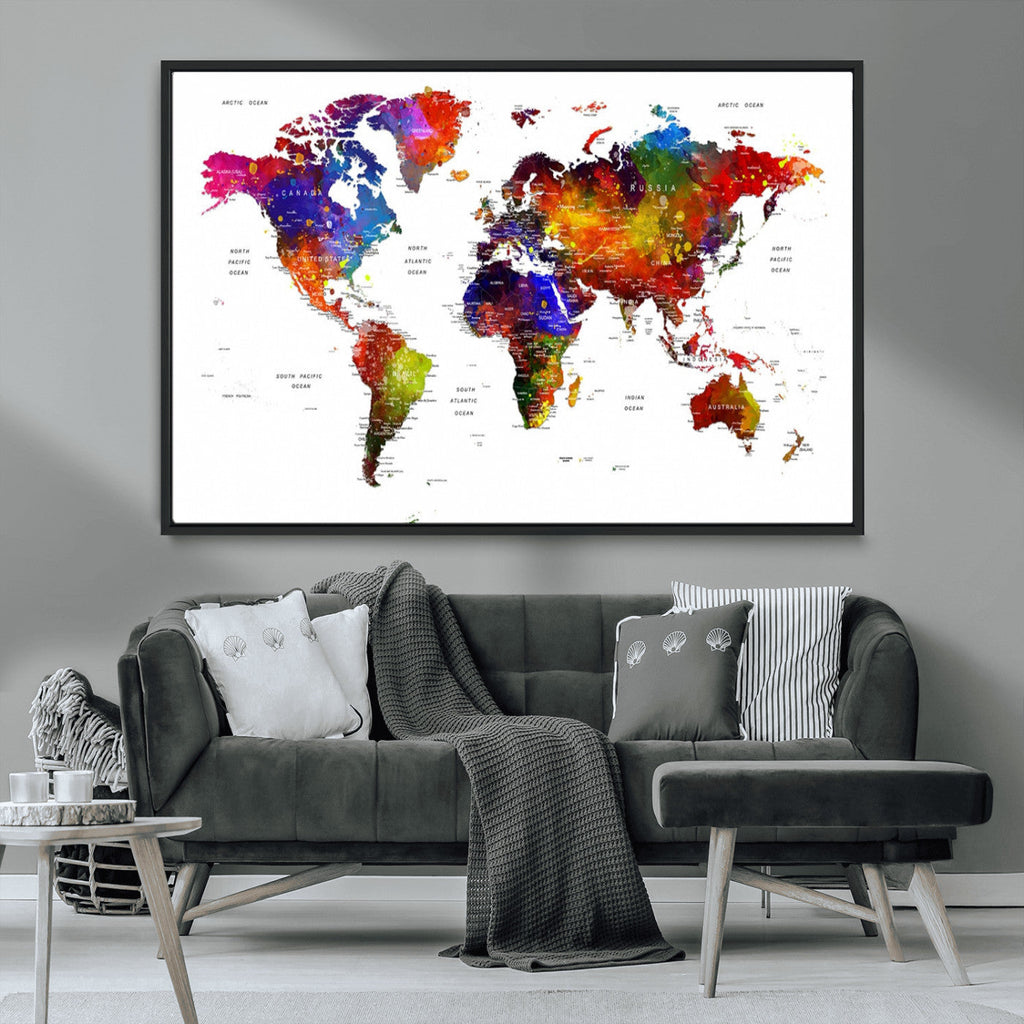 World Map Canvas Print | Detailed Map of the World Wall Art