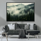 Captivating Misty Forest Wall Art Premium Canvas Print, A Foggy and Serene Atmosphere