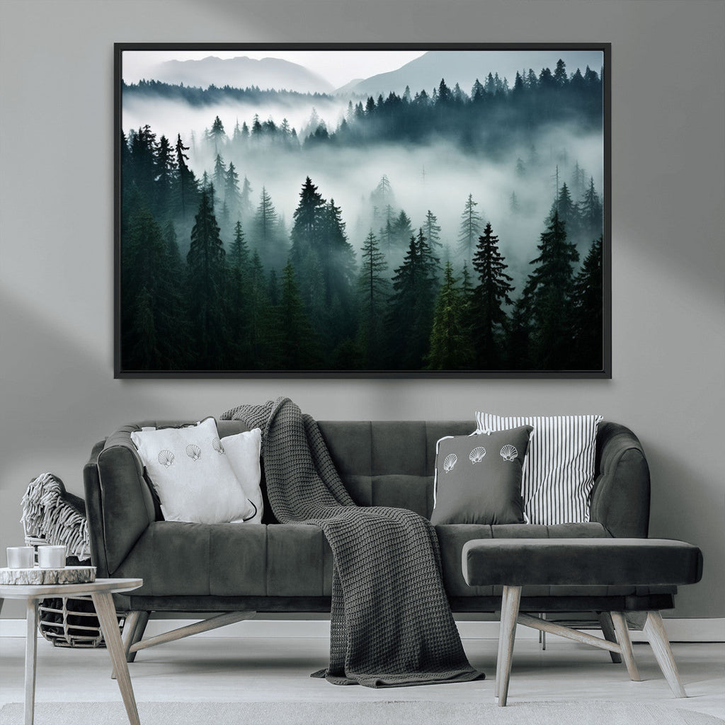 Captivating Misty Forest Wall Art Canvas, Premium Canvas Print of a Foggy and Serene Atmosphere