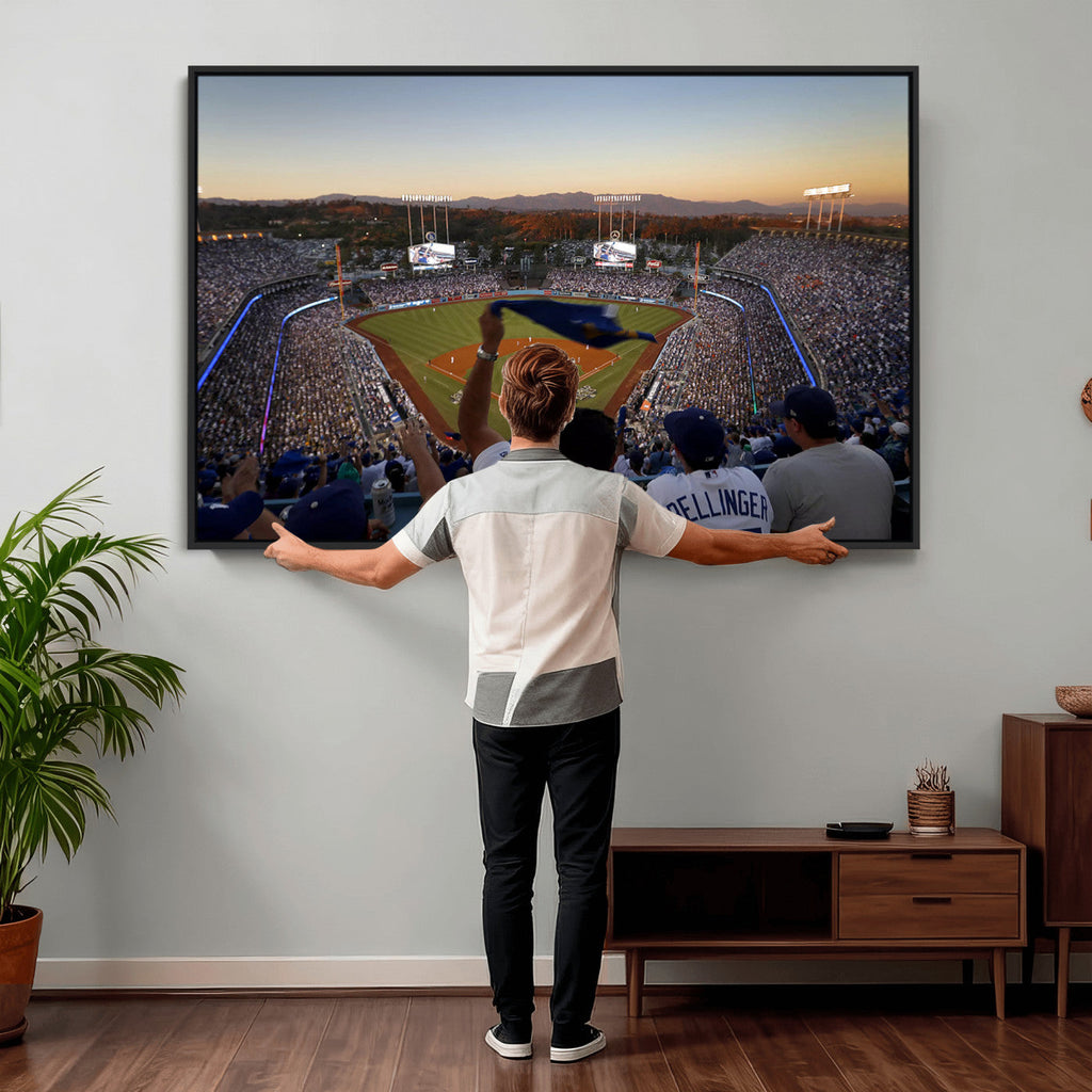 Dodger Stadium Sunset Game Triple Canvas Wall Art, Los Angeles Dodgers MLB Match