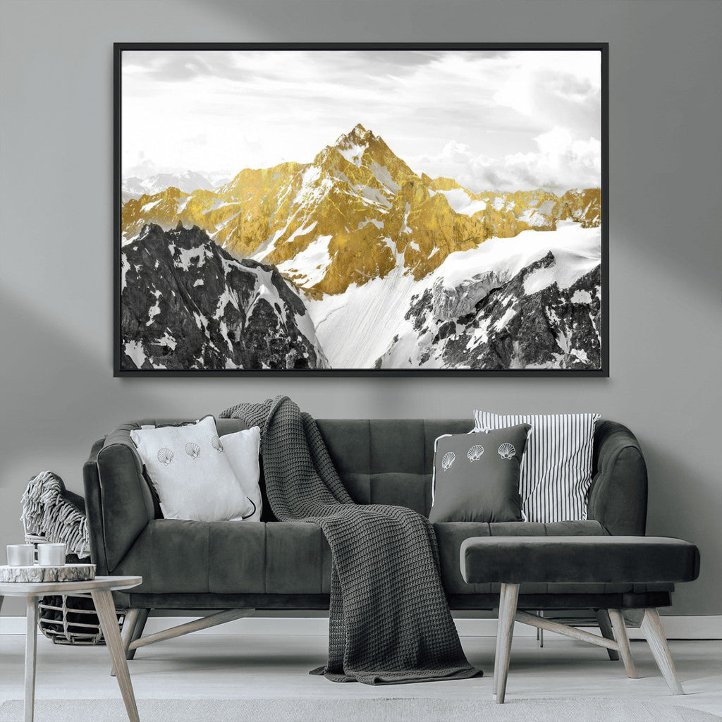 Gold Abstract Mountains Wall Art Print on Canvas, Nature Wall Art Print