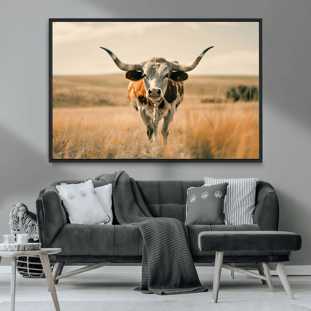 Texas Cow Wall Art Canvas Print for Farm House Wall Decor