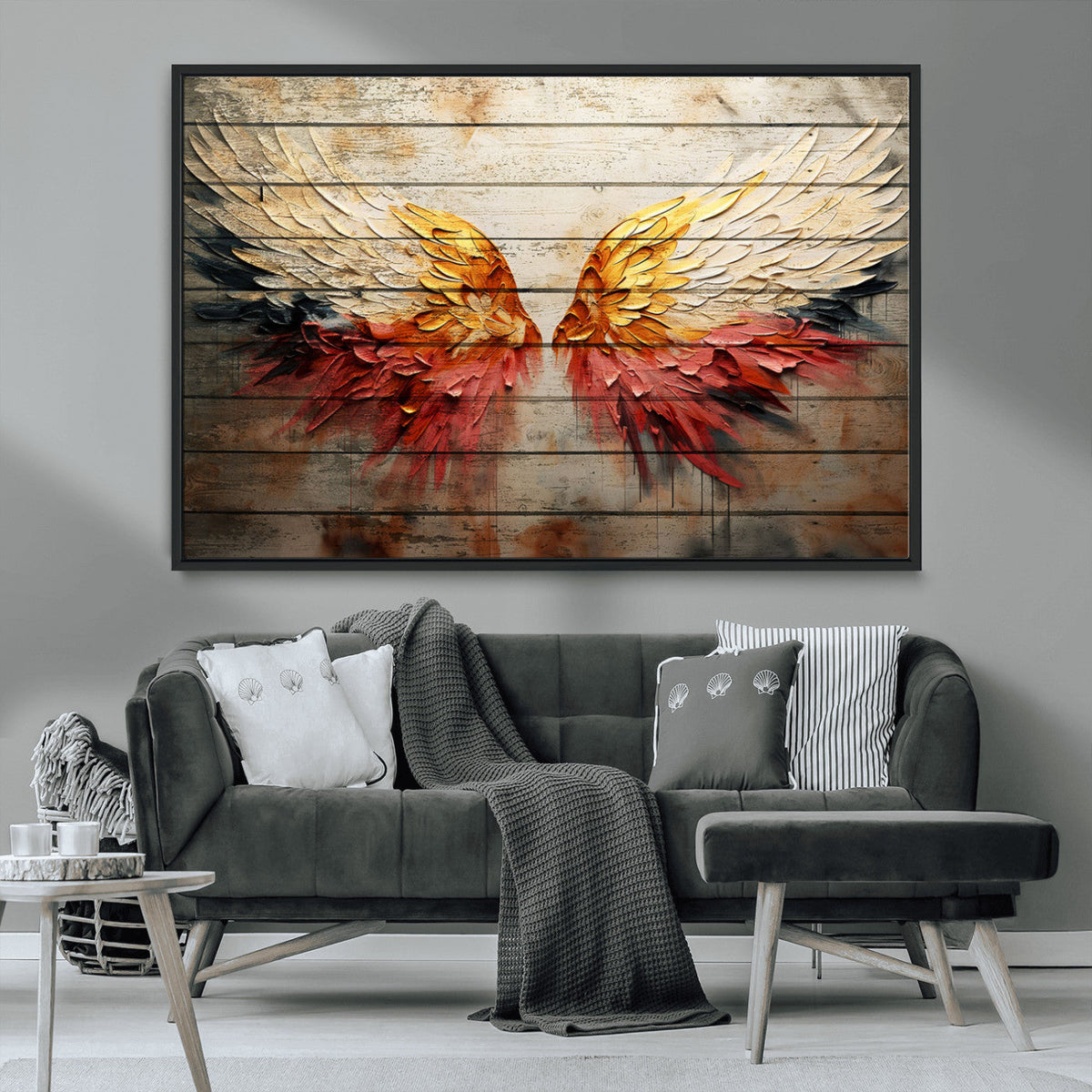 Abstract Angel Wings Canvas Wall Art, Modern Angelic Wings Decor, Framed and Ready to Hang