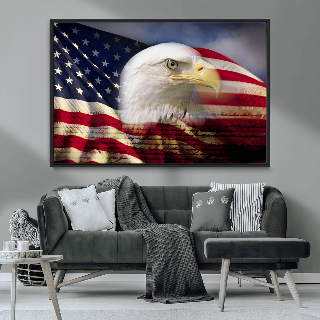 American Flag Eagle Symbol Wall Art Canvas Print, Patriotic American Flag Eagle Wall Art