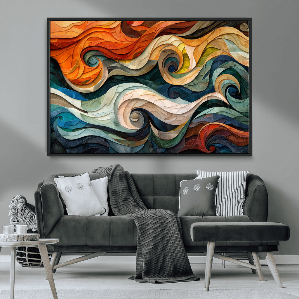 Abstract Wave Wall Art, Ready to Hang Framed Canvas Print | Extra Large 3 Piece Canvas Wall Art