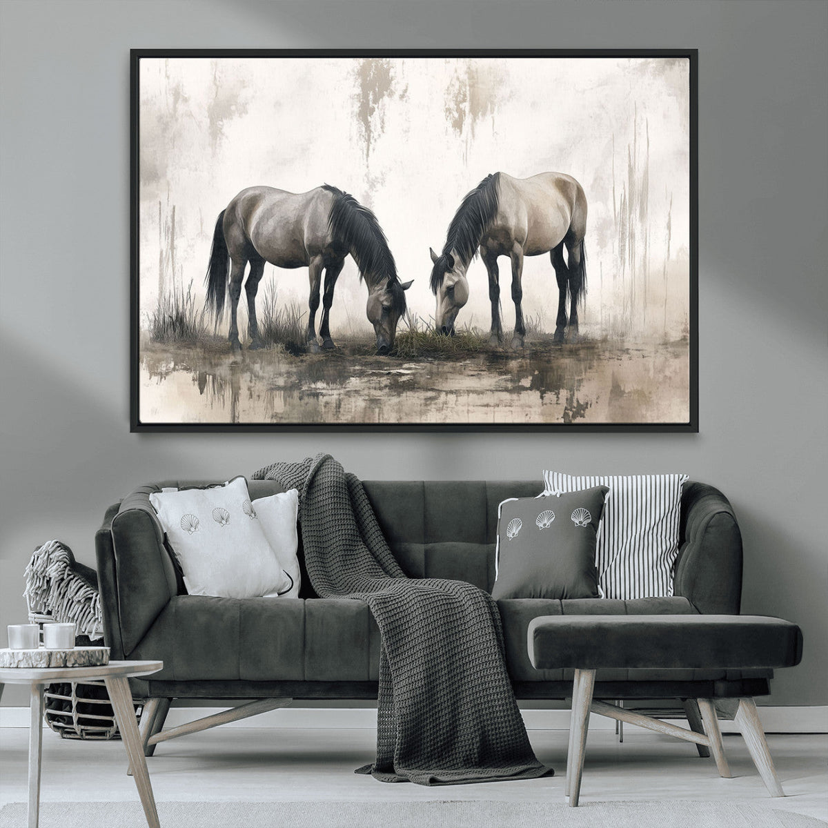 Chinese Ink Style Vintage Horses Wall Art Canvas Print
