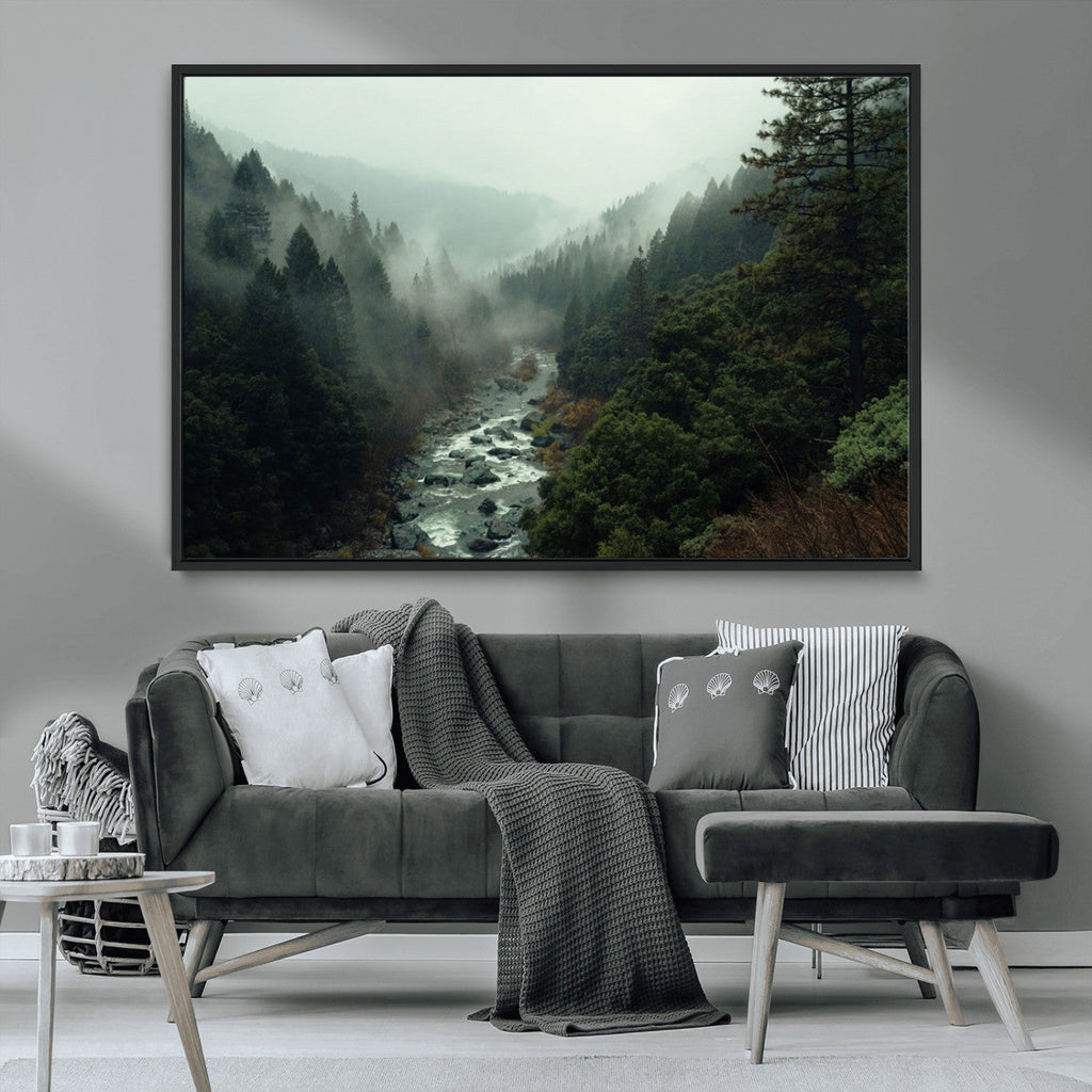 Misty Forest Wall Art, Tranquil Nature Landscape, Ready to Hang | Extra Large 3 Piece Canvas Wall Art