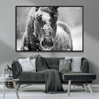 Black and White Horse Winter Wall Art, Ready to Hang