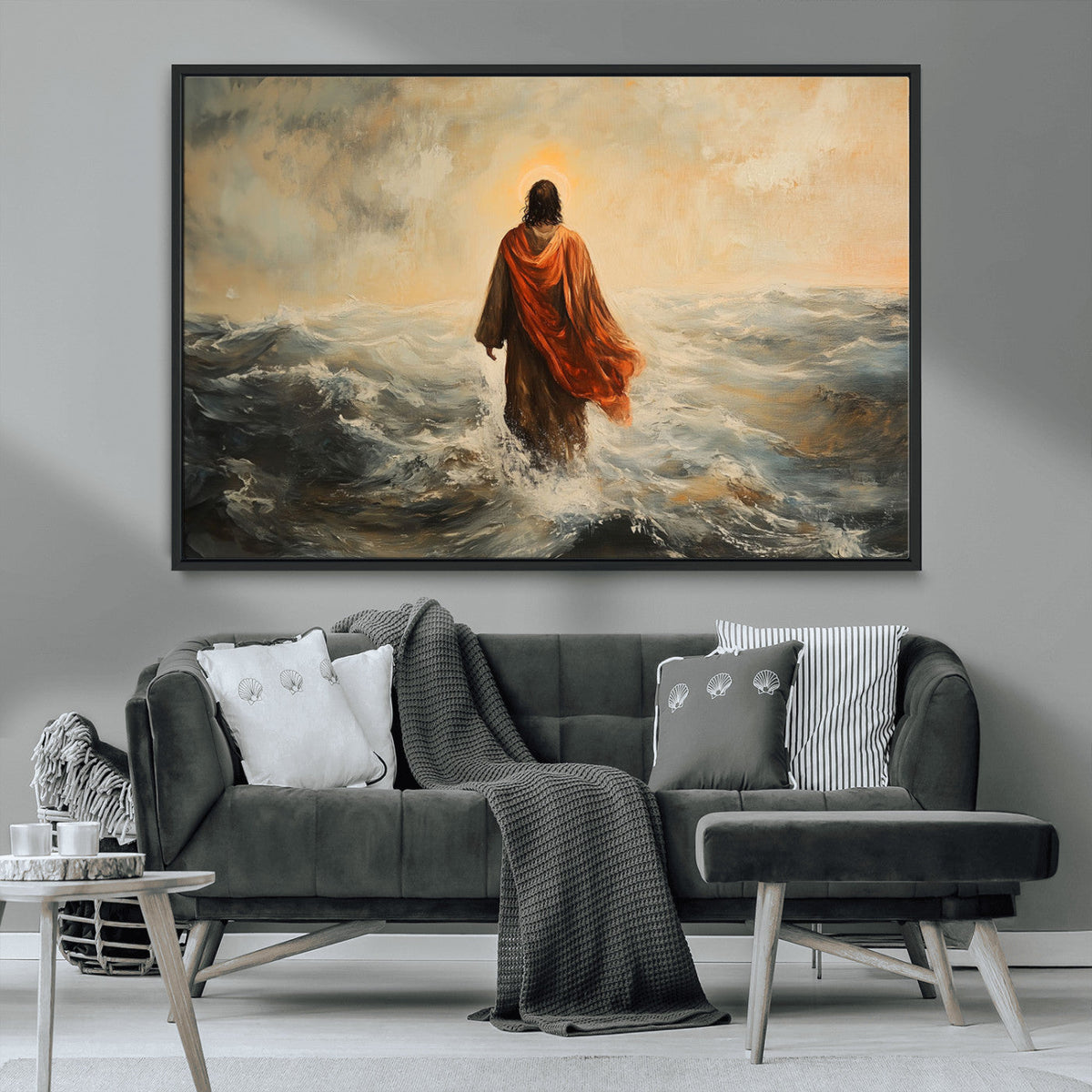 Jesus Walking on Water, Christian Wall Art, Jesus Christ Oil Painting Style Print