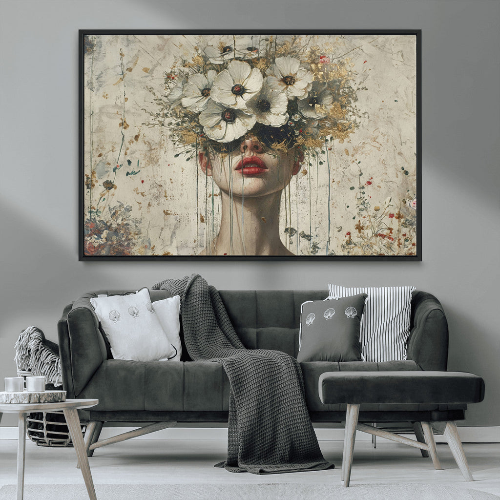 Abstract Floral Women Pastel Wall Art Canvas Print