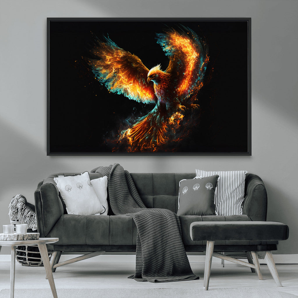 Fiery Phoenix Canvas Print | Ready to Hang Wall Art | Bold Fantasy Decor
