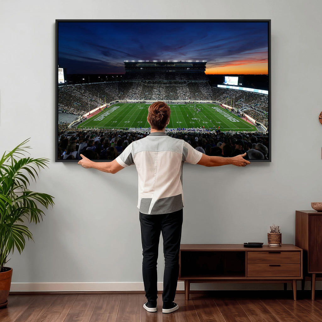 Michigan State Spartans Football Team Print, East Lansing, Home Bar Wall Decor