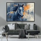 Abstract Blue Horse Wall Art Print Canvas | Western Horse Wall Art for Farmhouse Decor