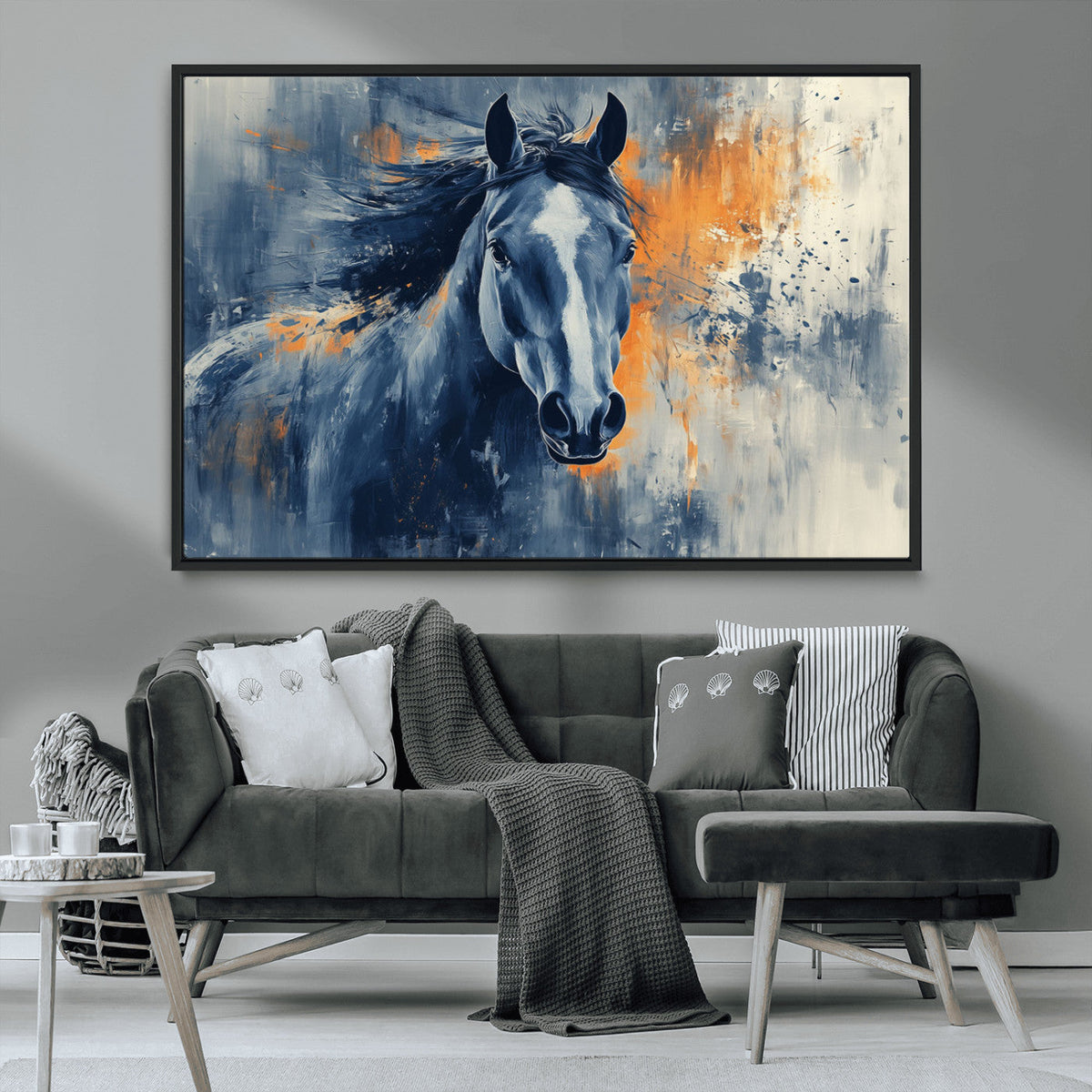 Abstract Blue Horse Wall Art Print Canvas | Western Horse Wall Art for Farmhouse Decor