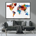 Colorful World Map Canvas Wall Art Print, Contemporary Global Map Artwork