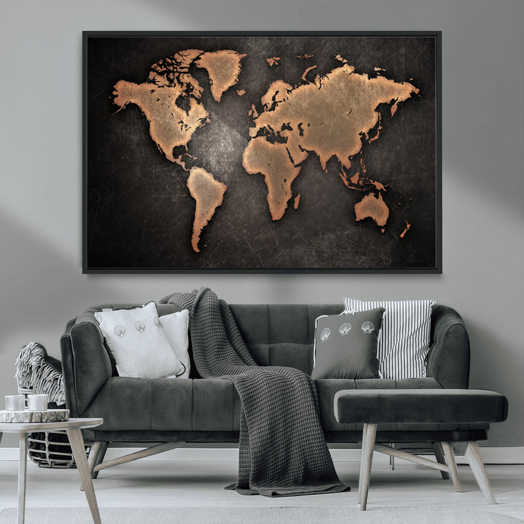 World Map Canvas Print | Framed Travel Map Wall Art for Couples