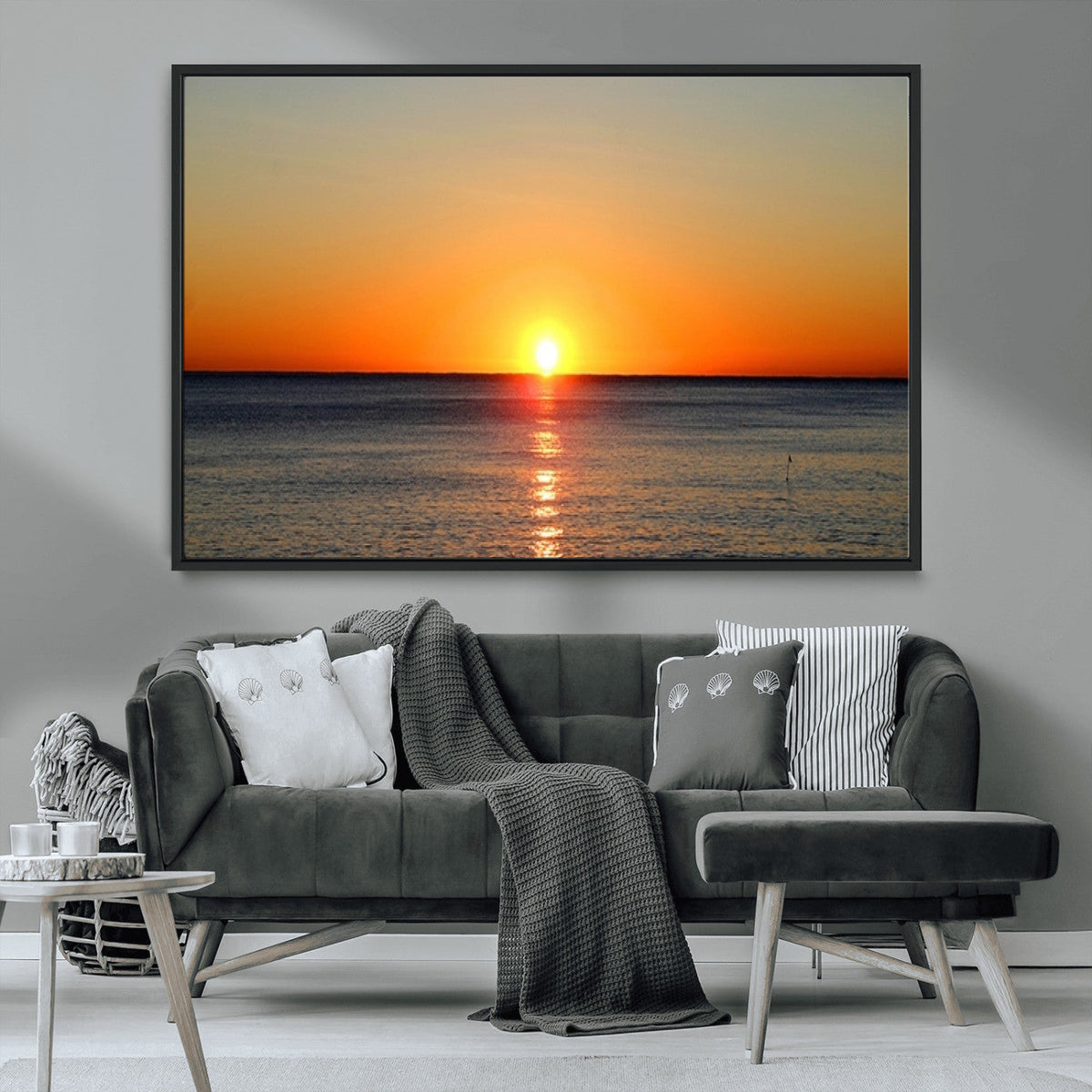 Golden Horizon Sunset Over Ocean Wall Art Canvas Print | Tropical Beach Canvas