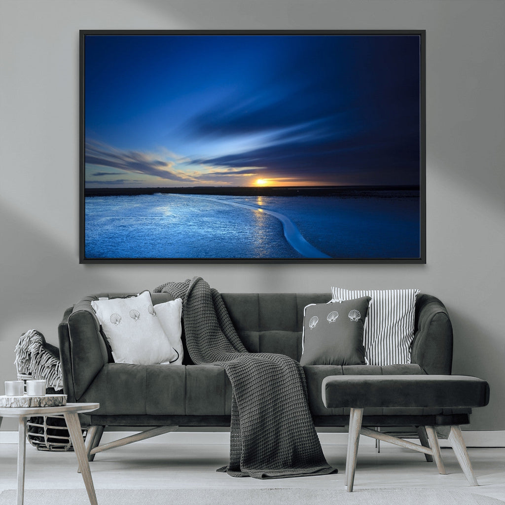 Blue Sunset Ocean Canvas Wall Art Print | Serene Coastal Horizon