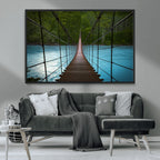 Suspension Bridge Over River Canvas Art | 3-Panel Nature Wall Art