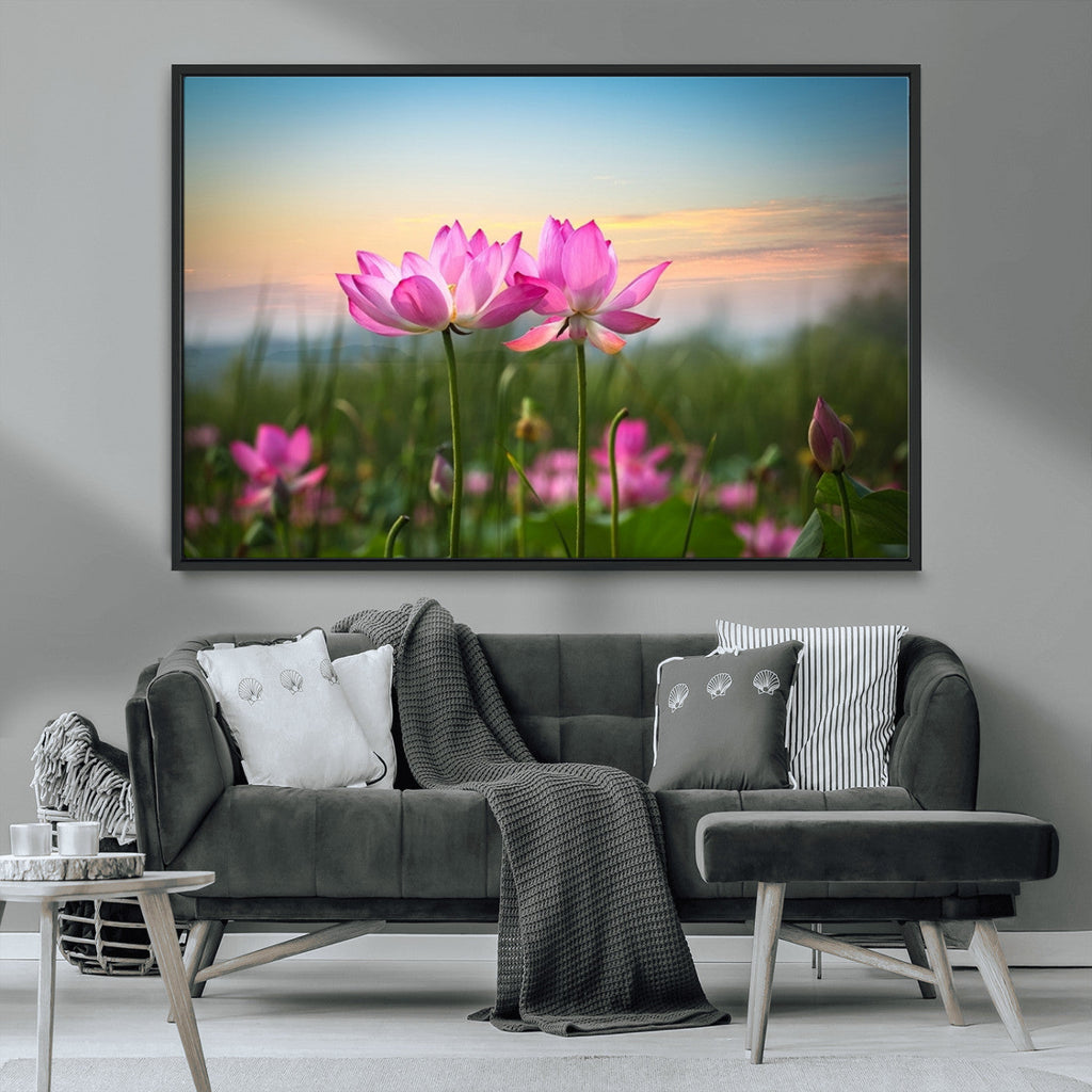 Pink Flower on the Mountain Canvas Print, Framed Pink Flower Canvas Wall Art