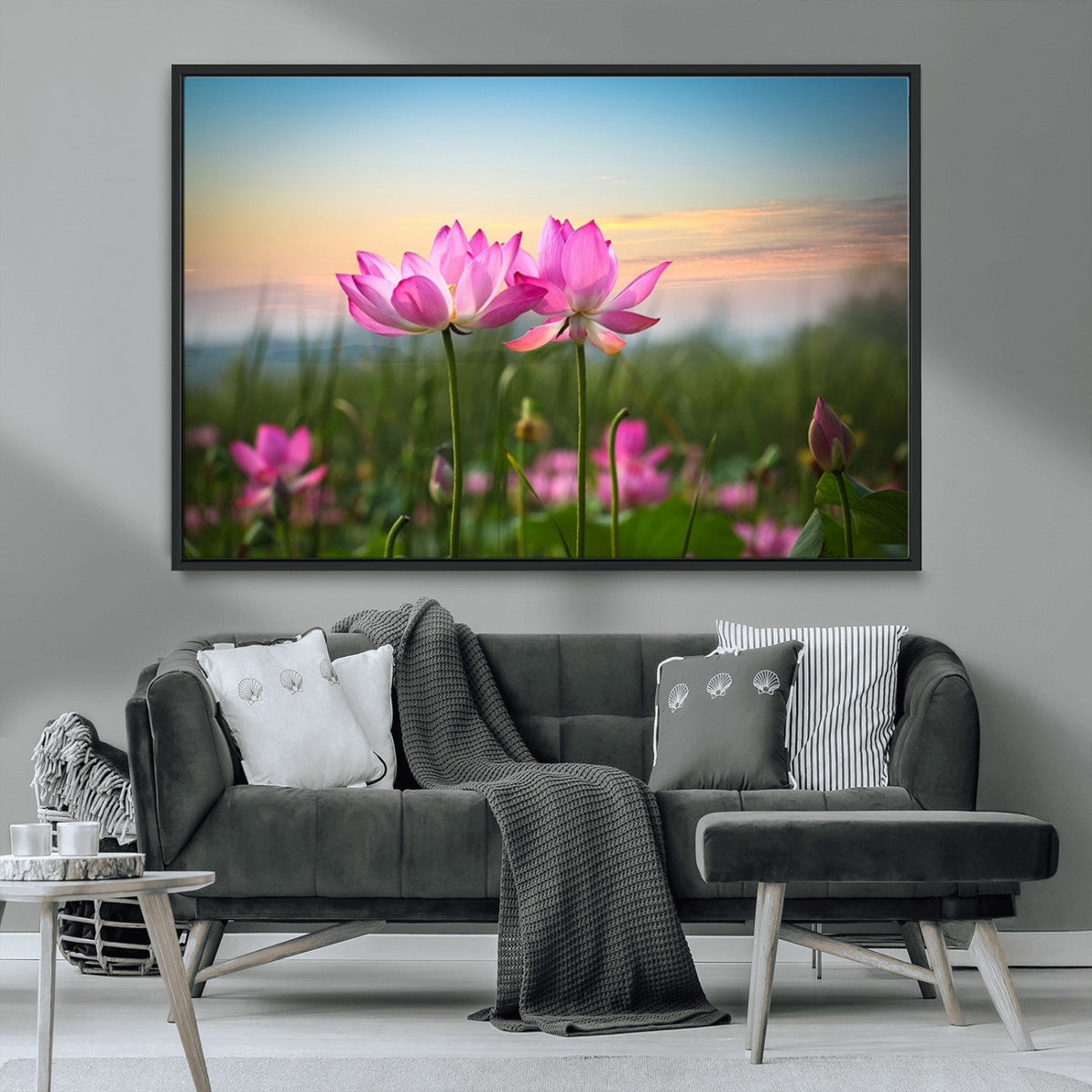Pink Flower on the Mountain Canvas Print, Framed Pink Flower Canvas Wall Art