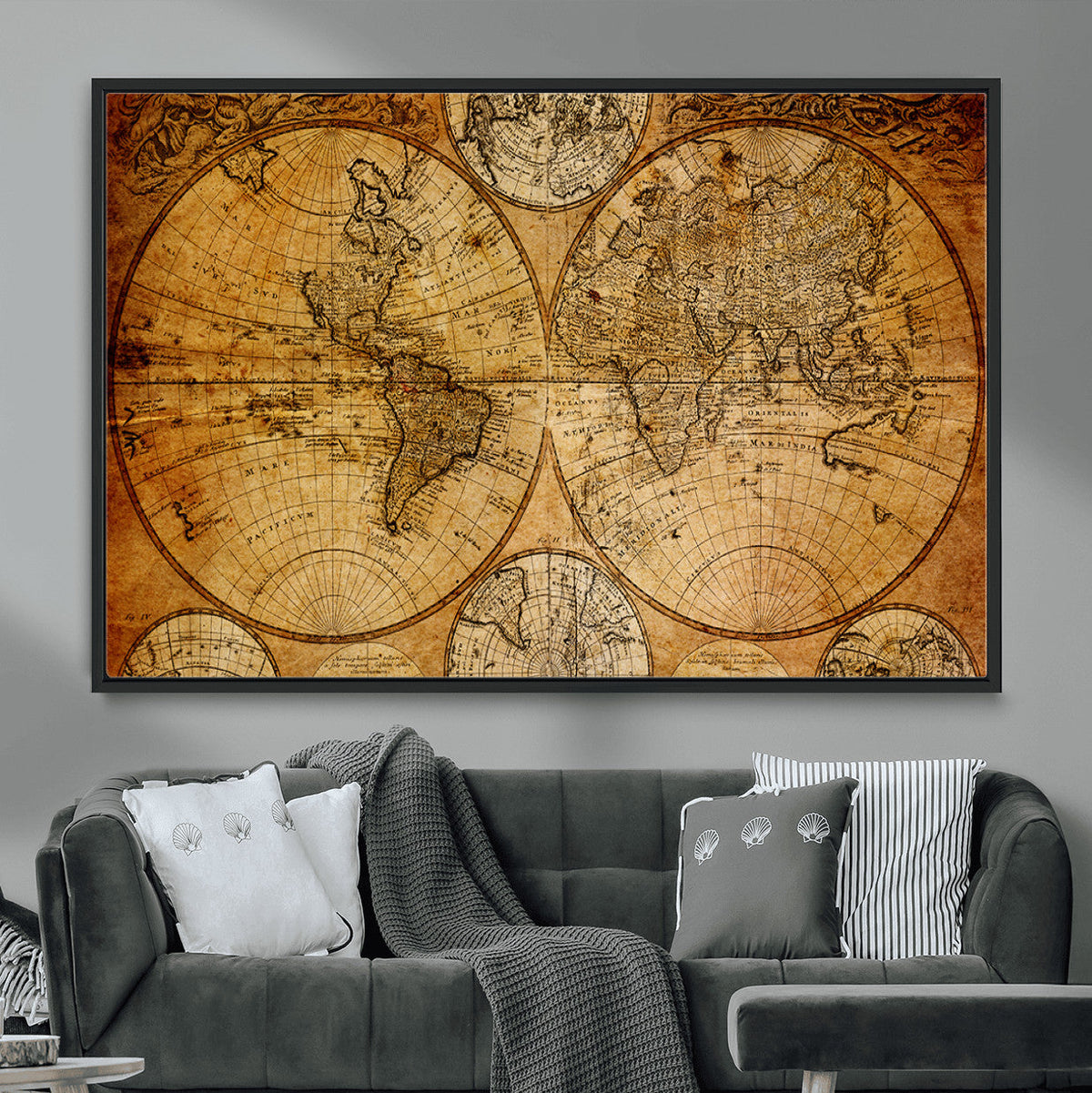 Vintage World Map Canvas Print | Antique Push Pin Travel Map