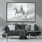 Large Wall Art Canvas Print, Beautiful Running White Horses
