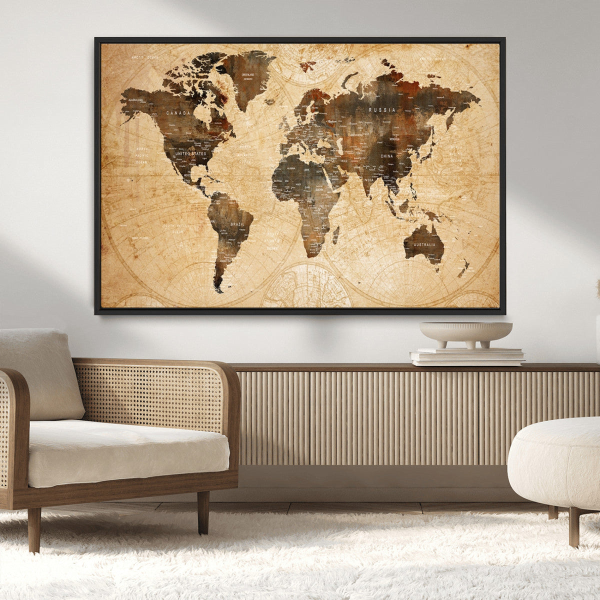 Push Pin World Map Canvas Print | Framed Travel Tracker Wall Art